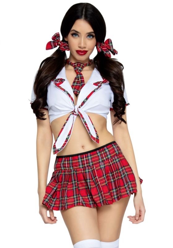 Костюм школьницы Leg Avenue Miss Prep School XL, топ, юбка, галстук, бантики