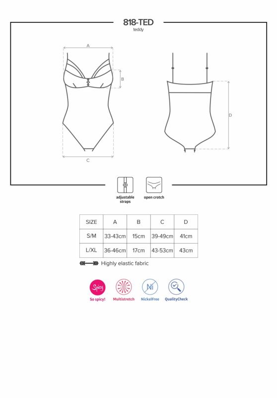 (SALE) Кружевное боди с доступом Obsessive 818-TED-1 teddy XS/S, черное