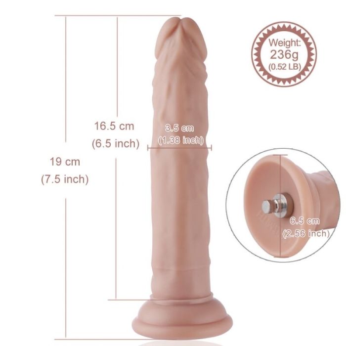 Реалистичный фаллоимитатор для секс-машин Hismith 7.5" Flexible Silicone Dildo, система KlicLok