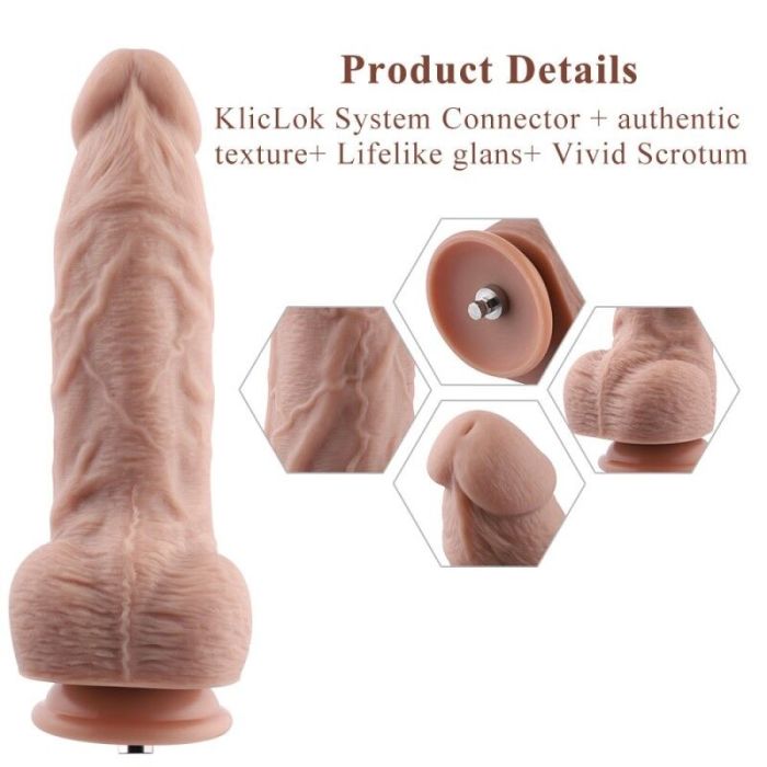 Гибкий фаллоимитатор для секс-машин Hismith 9.25" Silicone Dildo, система KlicLok
