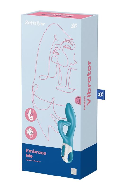 Вибратор кролик с тройным отростком Satisfyer Embrace me Turquoise, 2 мотора, диаметр 3,6 см