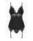 Сатиновый кружевной корсет Obsessive 810-COR-1 babydoll & thong S/M, черный, корсет, танга