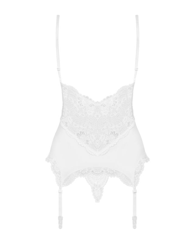 (SALE) Сатиновый кружевной корсет Obsessive 810-COR-2 babydoll & thong S/M, белый, корсет, танга