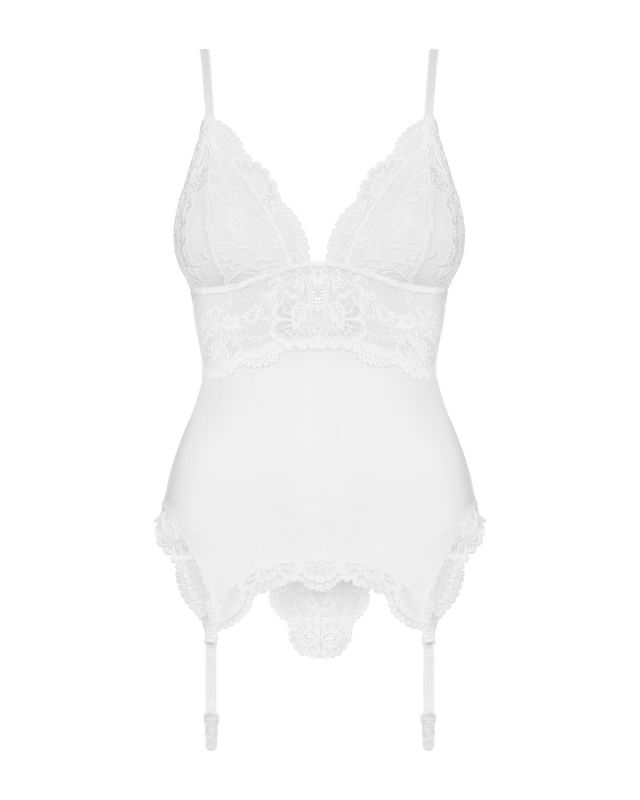 Сатиновый кружевной корсет Obsessive 810-COR-2 babydoll & thong L/XL, белый, корсет, танга