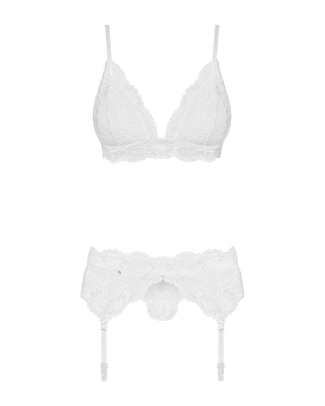 Кружевной комплект белья Obsessive 810-SEG-2 S/M White, бюстгальтер, стринги, пояс для чулок