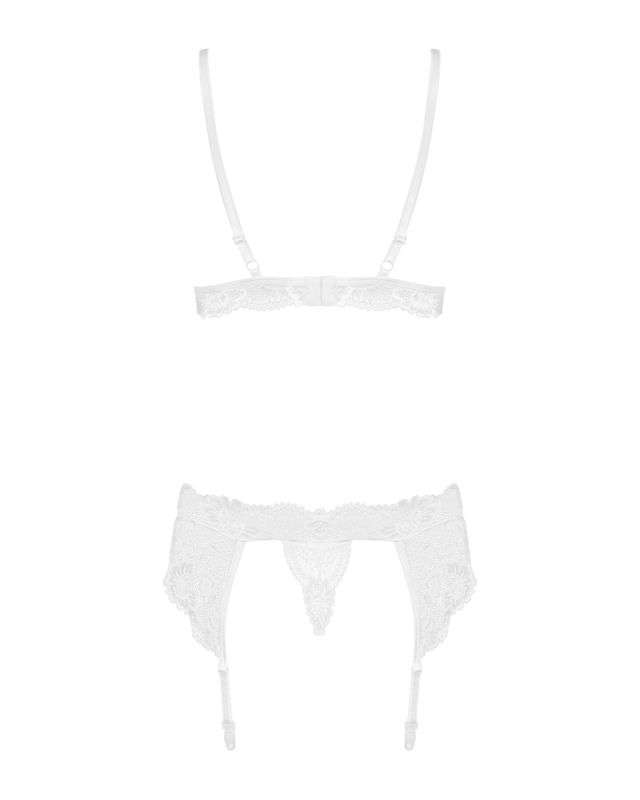 (SALE) Кружевной комплект белья Obsessive 810-SEG-1 L/XL White, бюстгальтер, стринги, пояс для чулок