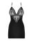 Сатиновый комплект для сна с кружевом Obsessive 828-CHE-1 chemise & thong S/M, черный, сорочка, стри