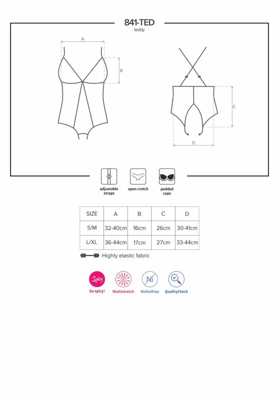 Сетчатое боди с открытыми ягодицами Obsessive 841-TED-1 teddy S/M, черный
