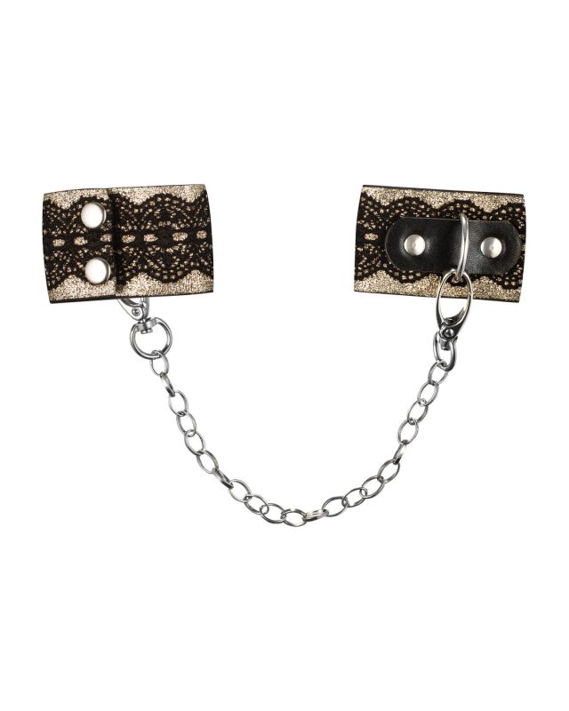 Наручники с блестками и цепью Obsessive A746 cuffs, черно-золотые