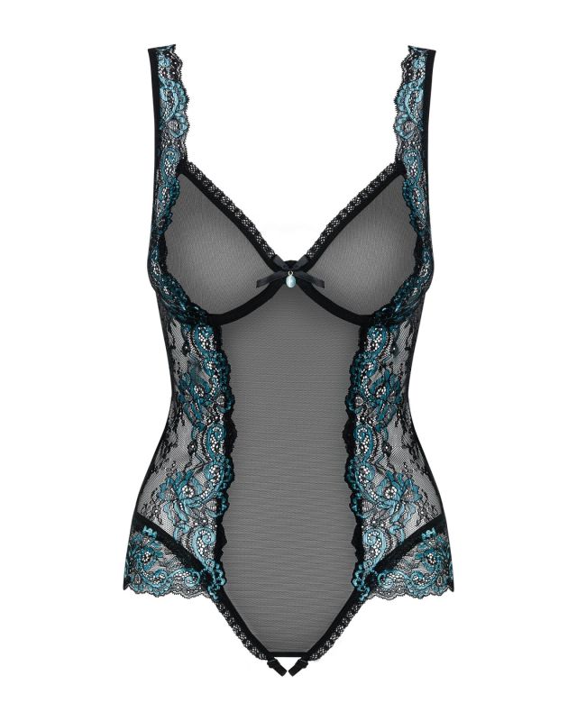 (SALE) Сетчатое боди на косточках Obsessive Amanta teddy L/XL, черное, с доступом