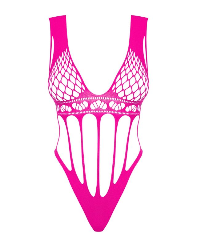 Сетчатый бодистокинг с продольными вырезами Obsessive B121 teddy S/M/L, розовый