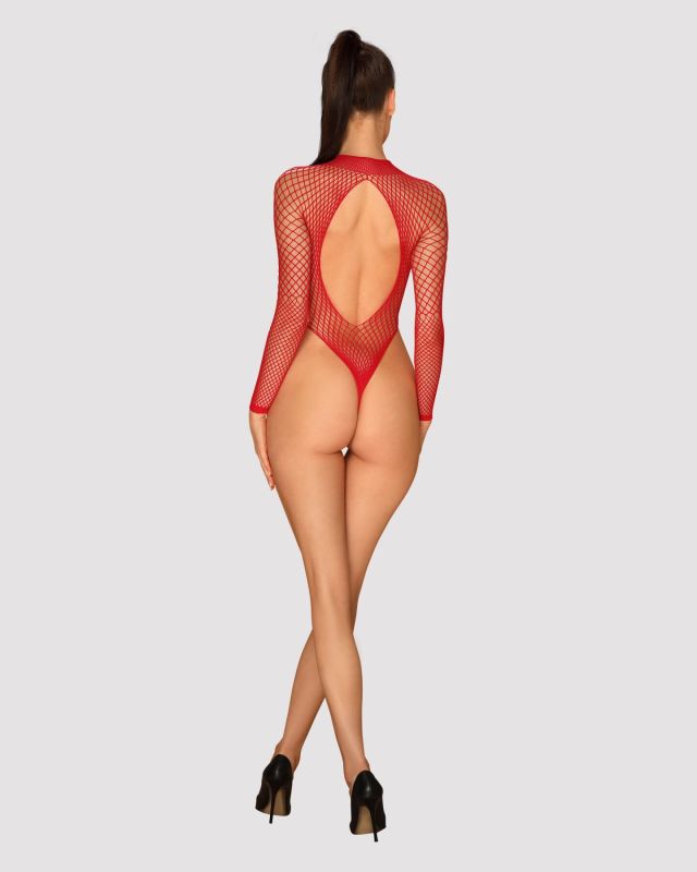 Сетчатый бодистокинг с длинным рукавом Obsessive B126 teddy red S/M/L, красный