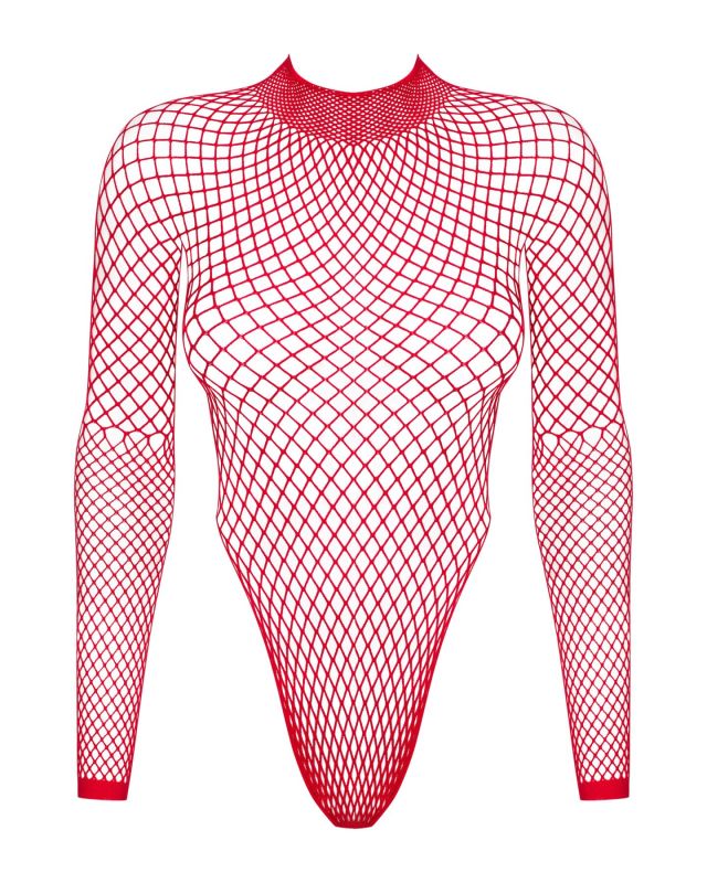 Сетчатый бодистокинг с длинным рукавом Obsessive B126 teddy red S/M/L, красный