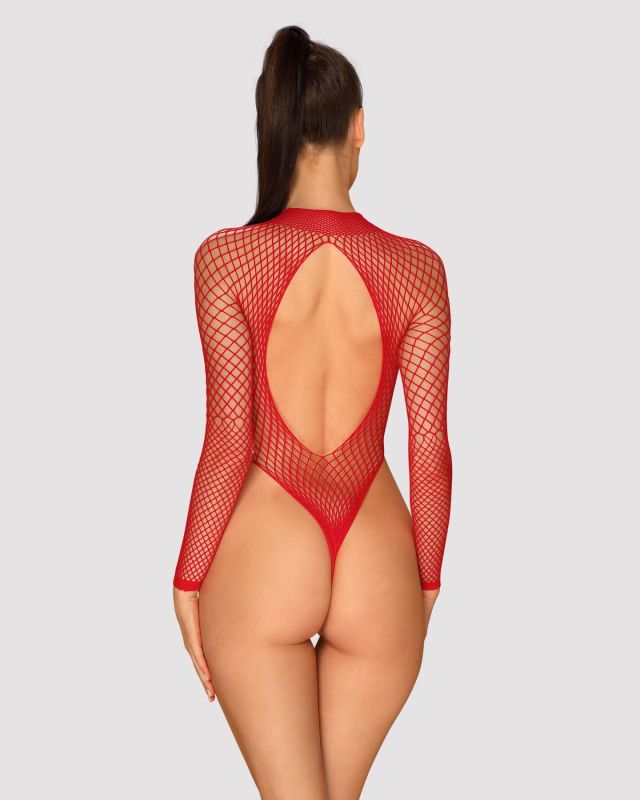 (SALE) Сетчатый бодистокинг с длинным рукавом Obsessive B126 teddy red XL/XXL, красный