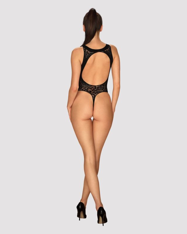 Ажурный бодистокинг с эффектом шнуровки Obsessive B129 teddy black S/M/L, черный, с доступом