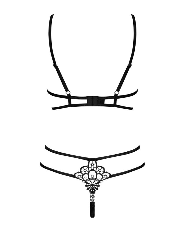 (SALE) Эротический комплект из стреп Obsessive Badossa 2-pcs set S/M, черный, с доступом, бюстгальтер, стри