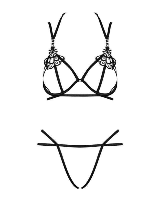 Эротический комплект из стреп Obsessive Badossa 2-pcs set L/XL, черный, с доступом, бюстгальтер, стр