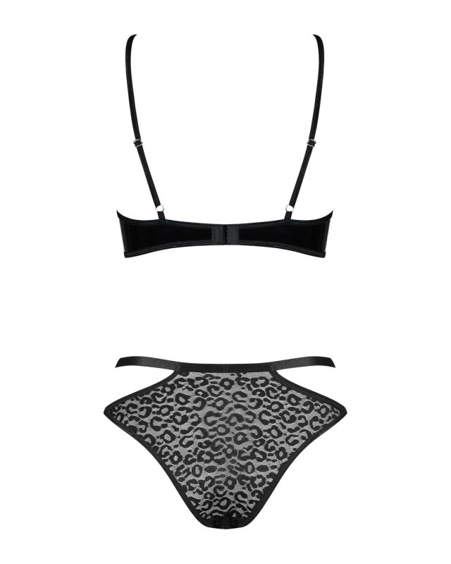 Эротический комплект под латекс со стрепами Obsessive Bagirela 2-pcs set S/M, черный, под леопард, б