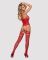 (SALE) Бодистокинг Obsessive Bodystocking F214 red S/M/L, имитация корсета и чулок на подвязках
