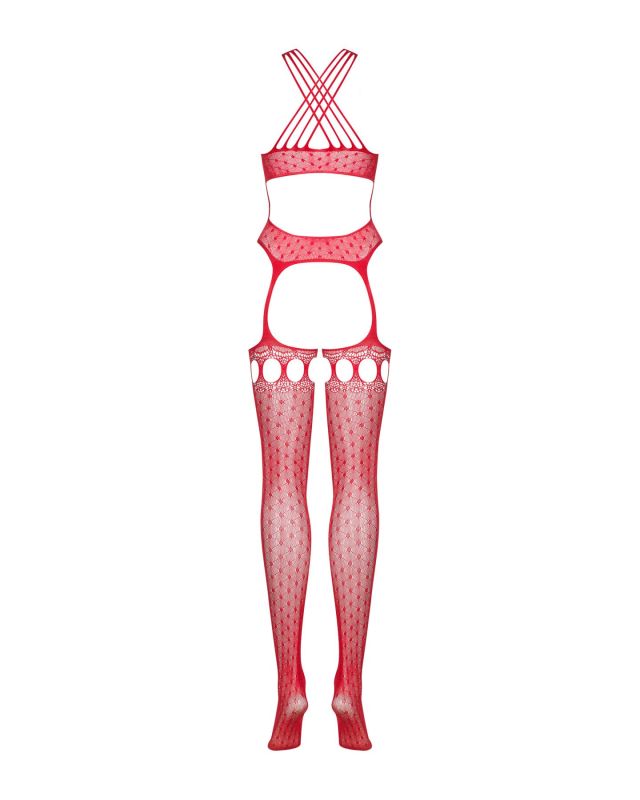(SALE) Бодистокинг Obsessive Bodystocking G313 S/M/L red, шнуровка, геометрический декор
