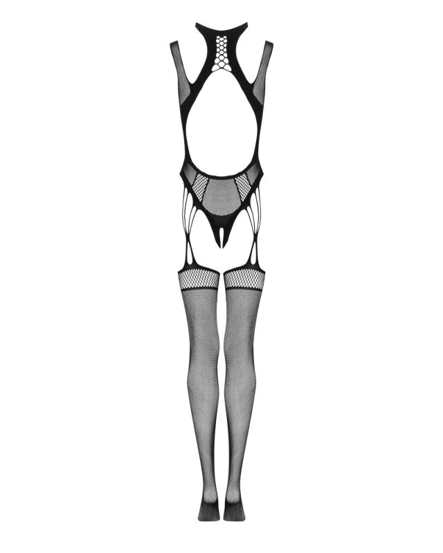 (SALE) Ажурный бодистокинг с отверстиями Obsessive Bodystocking G327 black S/M/L, черный, комбинезон, с дос