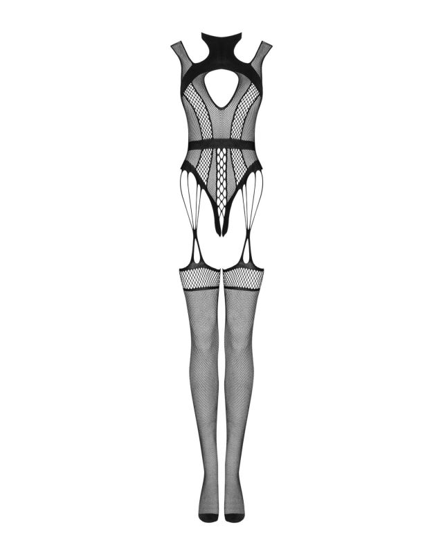 (SALE) Ажурный бодистокинг с отверстиями Obsessive Bodystocking G327 black S/M/L, черный, комбинезон, с дос