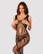 Сетчатый бодистокинг с вырезами и рисунком Obsessive Bodystocking G328 S/M/L, черный, комбинезон