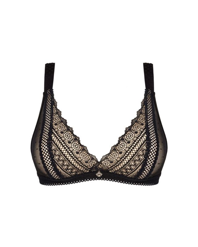 (SALE) Кружевной бюстгальтер с треугольной чашкой Obsessive Estiqua bra XS/S, черный, широкие лямки