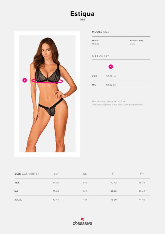 (SALE) Кружевной бюстгальтер с треугольной чашкой Obsessive Estiqua bra M/L, черный, широкие лямки