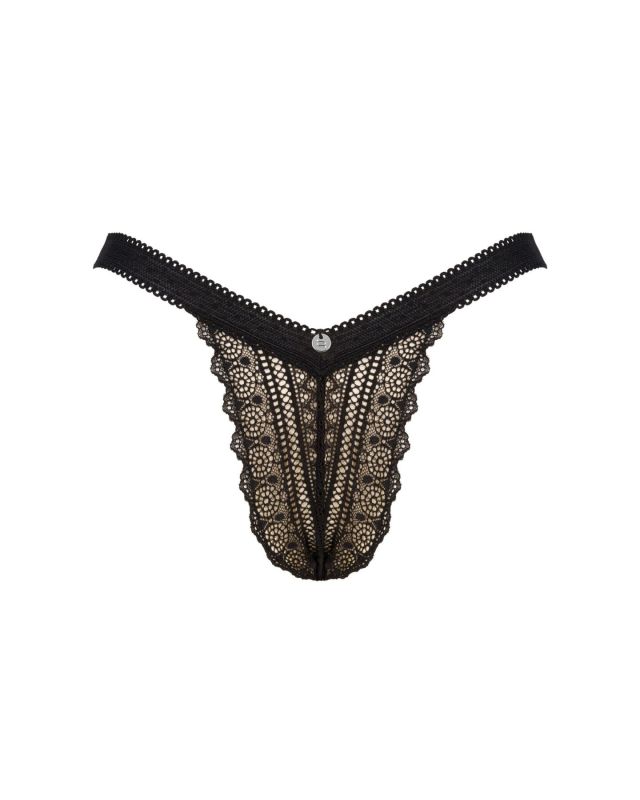 (SALE) Кружевные трусики с заниженной талией Obsessive Estiqua panties M/L, черные