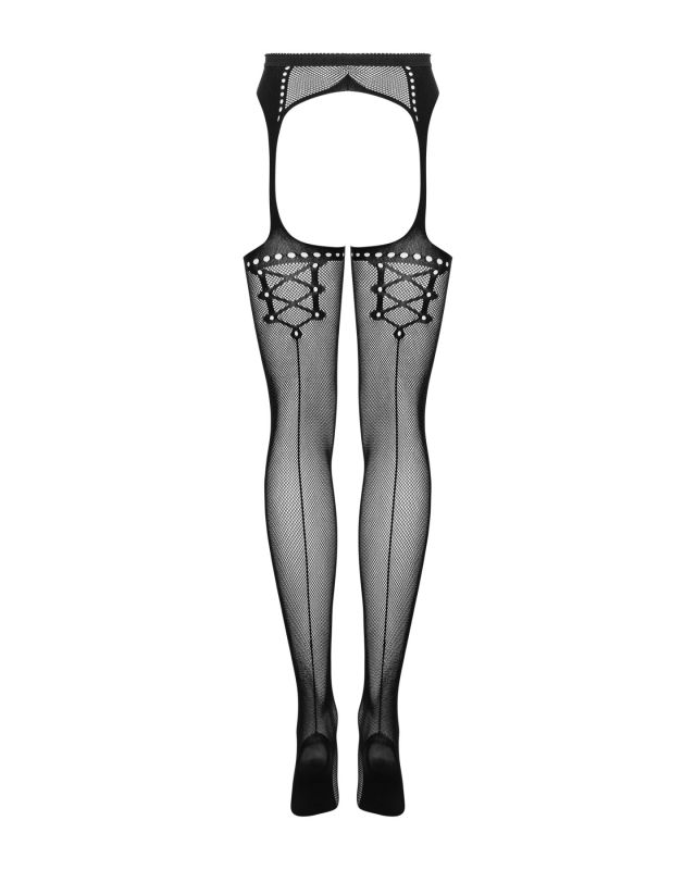 Сетчатые чулки-стокинги со стрелкой Obsessive Garter stockings S314 S/M/L, черные, имитация гартеров