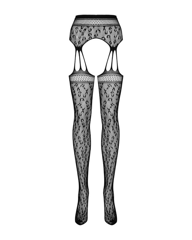 Сетчатые чулки-стокинги под леопард Obsessive Garter stockings S817 S/M/L, имитация гартеров, с дост