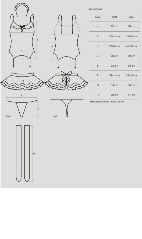 Эротический костюм горничной с юбкой Obsessive Housemaid 5 pcs costume L/XL, черно-белый, топ с подв