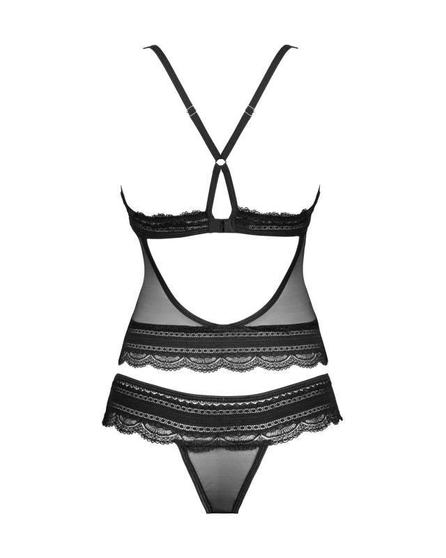 Полупрозрачный набор с украшениями Obsessive Ivannes top & thong S/M, черный, топ и танга