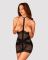 Полупрозрачная сорочка с открытой грудью Obsessive Lacrisia chemise XL/2XL, черная, с чокером