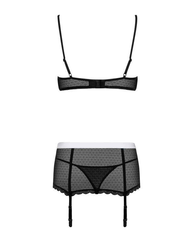 Эротический костюм горничной Obsessive Maidme set 5pcs L/XL, бюстгальтер, пояс с фартуком, чулки, ст