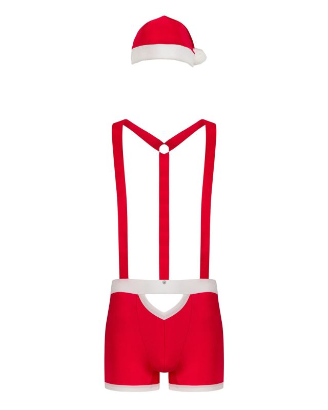 Мужской эротический костюм Санта-Клауса Obsessive Mr Claus L/XL, боксеры на подтяжках, шапочка с пом