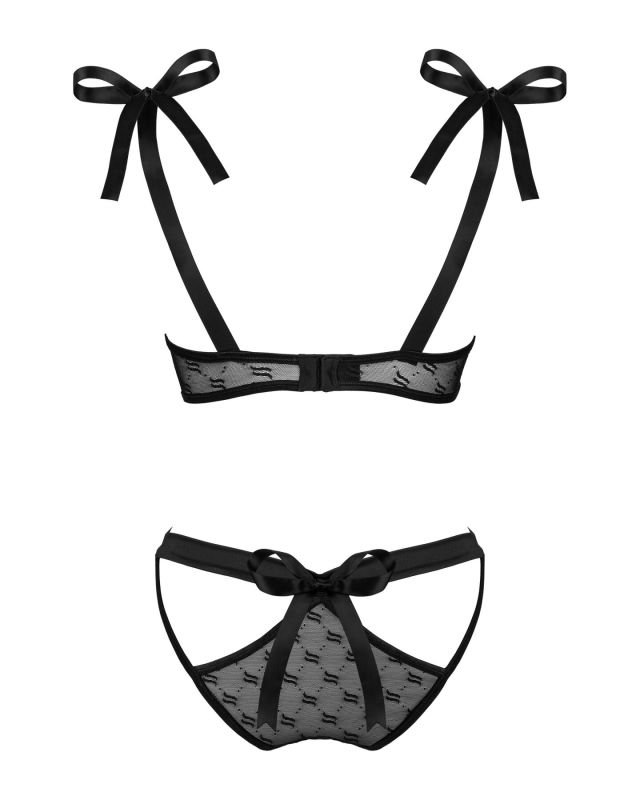 (SALE) Полупрозрачный эротический комплект Obsessive Obsessivia 2pcs set black L/XL, бюстгальтер и трусики,