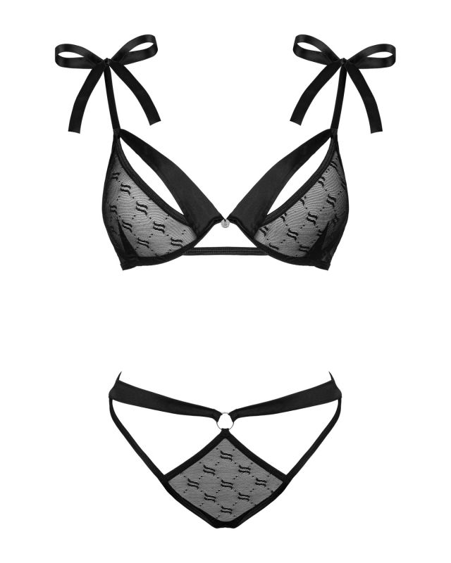 (SALE) Полупрозрачный эротический комплект Obsessive Obsessivia 2pcs set black L/XL, бюстгальтер и трусики,