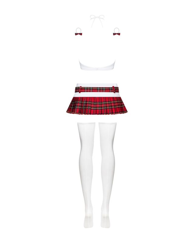 Эротический костюм школьницы с мини-юбкой Obsessive Schooly 5pcs costume L/XL, бело-красный, топ, юб