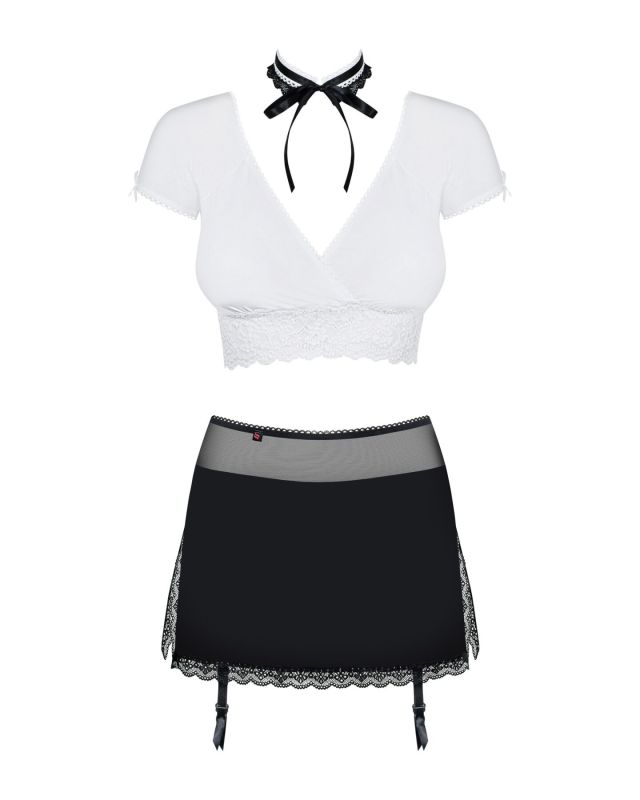 Эротический костюм секретарши Obsessive Secretary suit 5pcs black S/M, черно-белый, топ, юбка, стрин