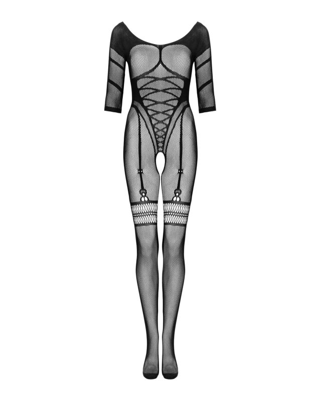 (SALE) Сетчатый бодистокинг с имитацией подвязок Obsessive Bodystocking G329 S/M/L, black, с доступом