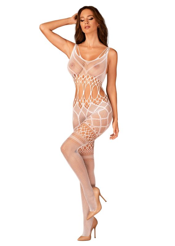 Сетчатый бодистокинг с имитацией топа и шорт Obsessive Bodystocking G330 XL/XXL, white, с доступом