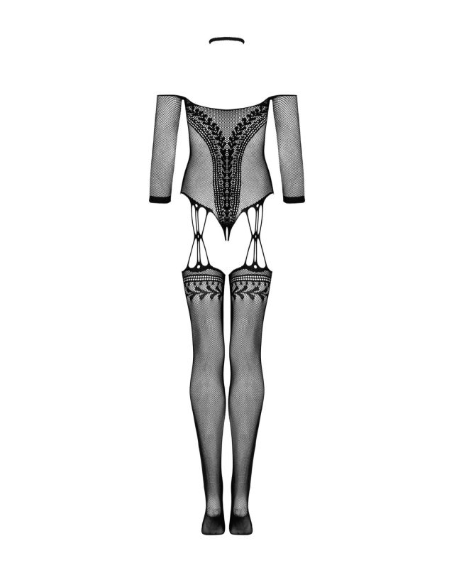 (SALE) Нейлоновый бодистокинг с имитацией чулок Obsessive Bodystocking G333 S/M/L, black, с доступом