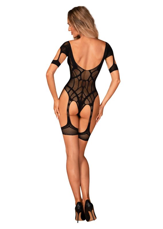 (SALE) Нейлоновый бодистокинг с имитацией гартер Obsessive Bodystocking G334 S/M/L, black, с доступом