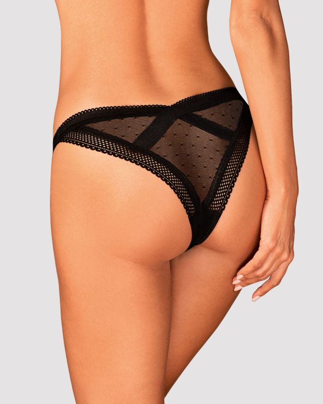 (SALE) Кружевные трусики с заниженной талией Obsessive Estiqua panties XS/S, black