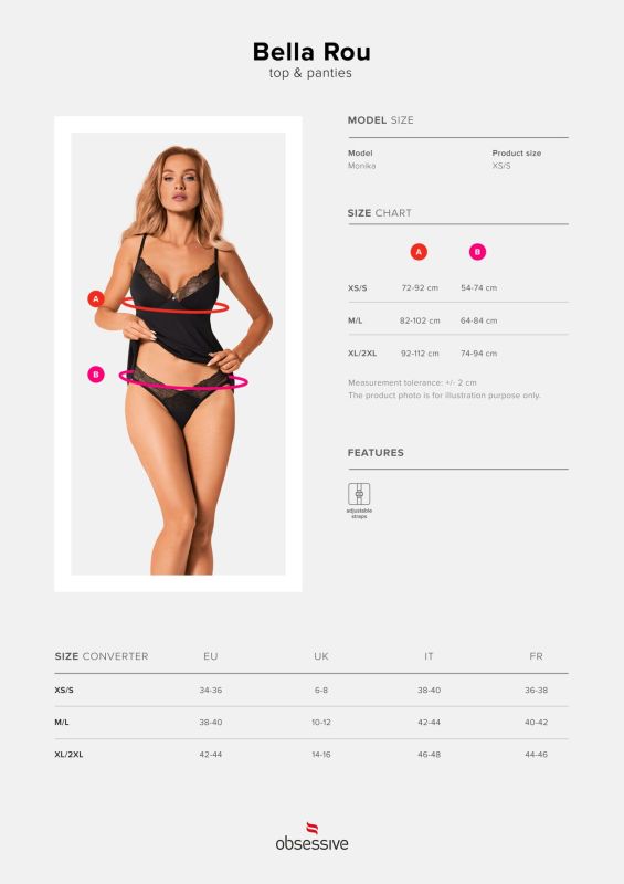 (SALE) Топ и трусики Obsessive Bella Rou top & panties XS/S, топ, трусики