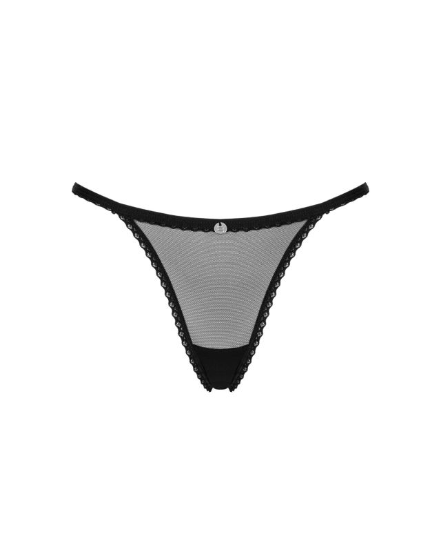 Прозрачные стринги с кружевом Obsessive Celia Noir thong XL/2XL