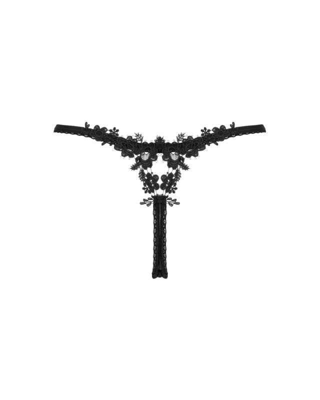 Прозрачные стринги с кружевом Obsessive Celia Noir thong XL/2XL