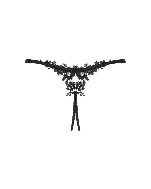Прозрачные стринги с доступом Obsessive Celia Noir crotchless thong XS/S